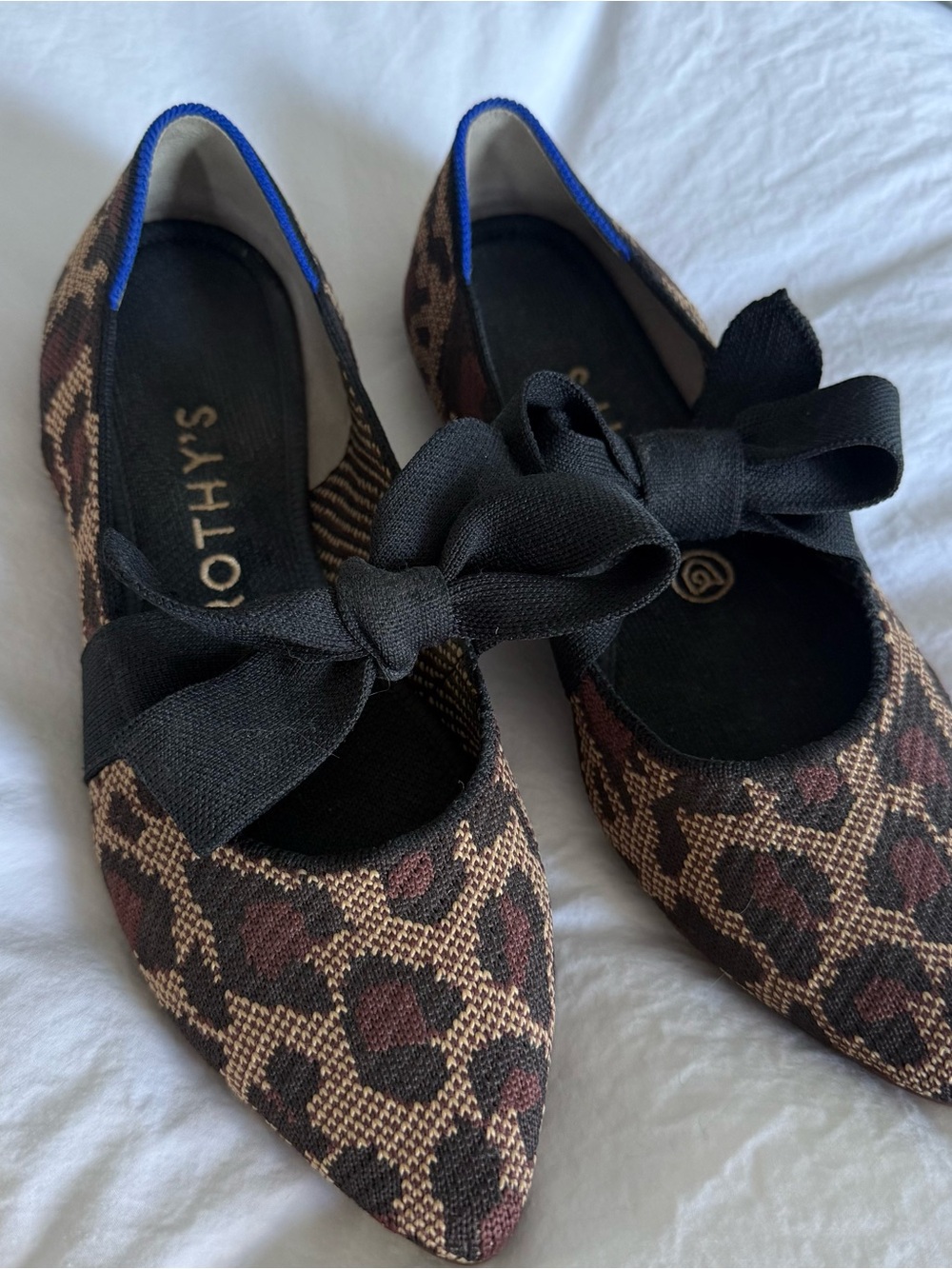 Rothy's Leopard Pointed Toe Mary Jane Ballet Flats with Bow - Brown - Picture 2 of 5